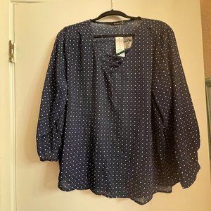 Brand New Stitch Fix Size 2X Polk-Dot Navy Blouse